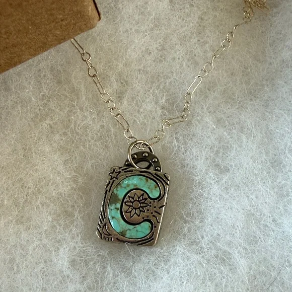 Sundance Silver Necklace with Turquoise "C" Pendant by Jes MaHarry (NIB) - Picture 2 of 8